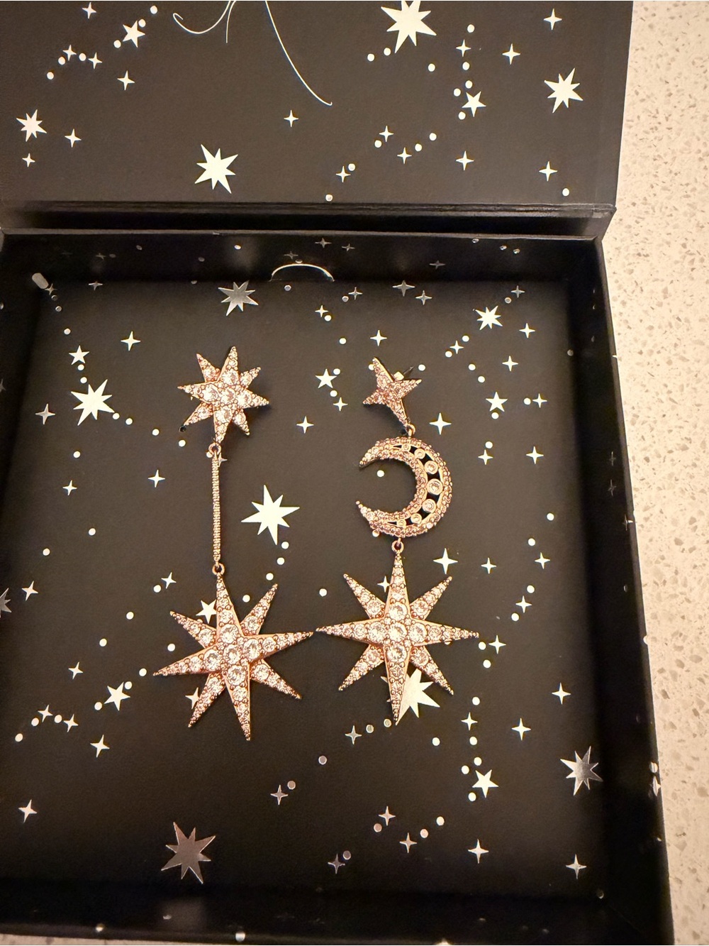 XIXI Adrienne Houghton Celestial Star & Moon Drop Earrings - Rose Gold Sparkle
